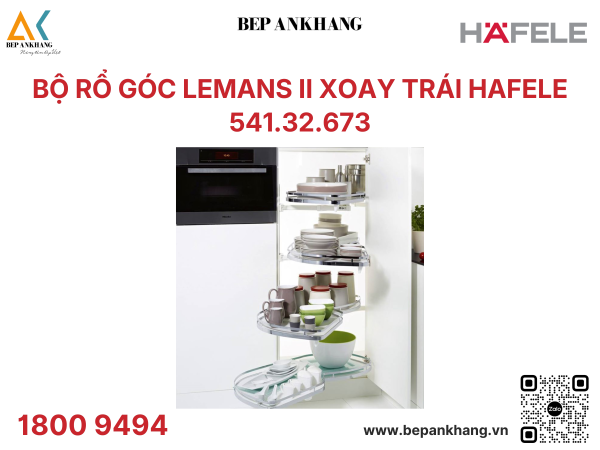 Phụ kiện tủ góc Xoay trái Hafele Rổ góc LeMans II 450/≥ 1265mm 541.32.673